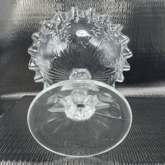 Antique Clear Footed Compote Dish Bowl Wavy Edges Glassware Decor Dish Bowl VTG - Picture 5 of 10